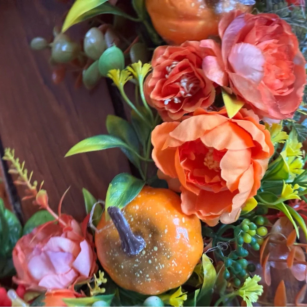 Autumn Floral Wreath with Pumpkins